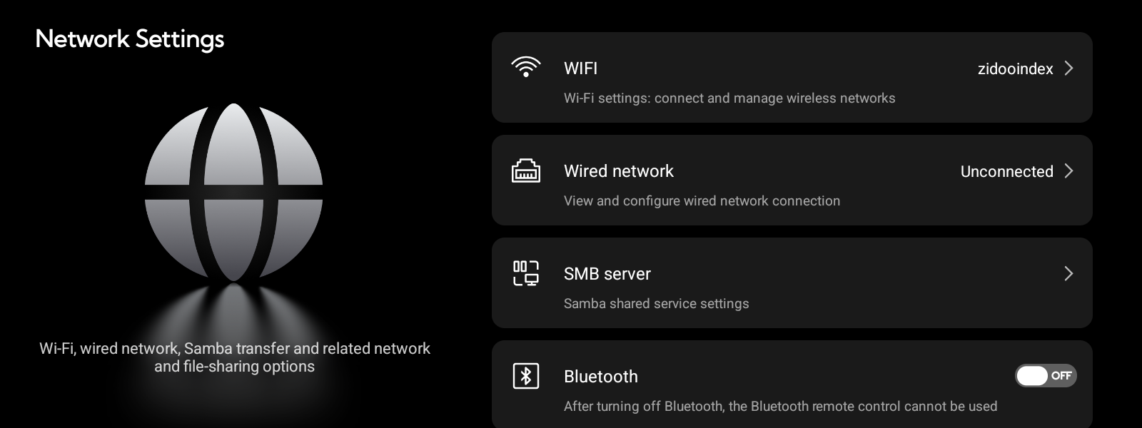 Network Settings 화면