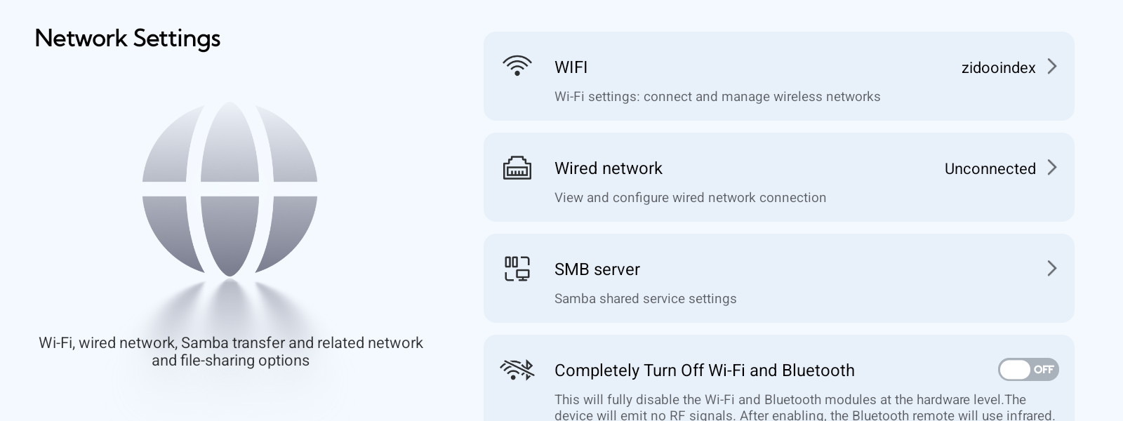 Network Settings 화면