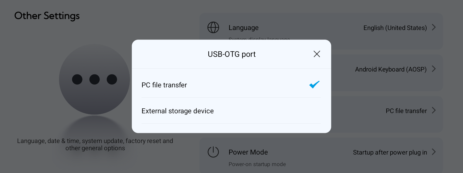 USB-OTG port 모드 선택