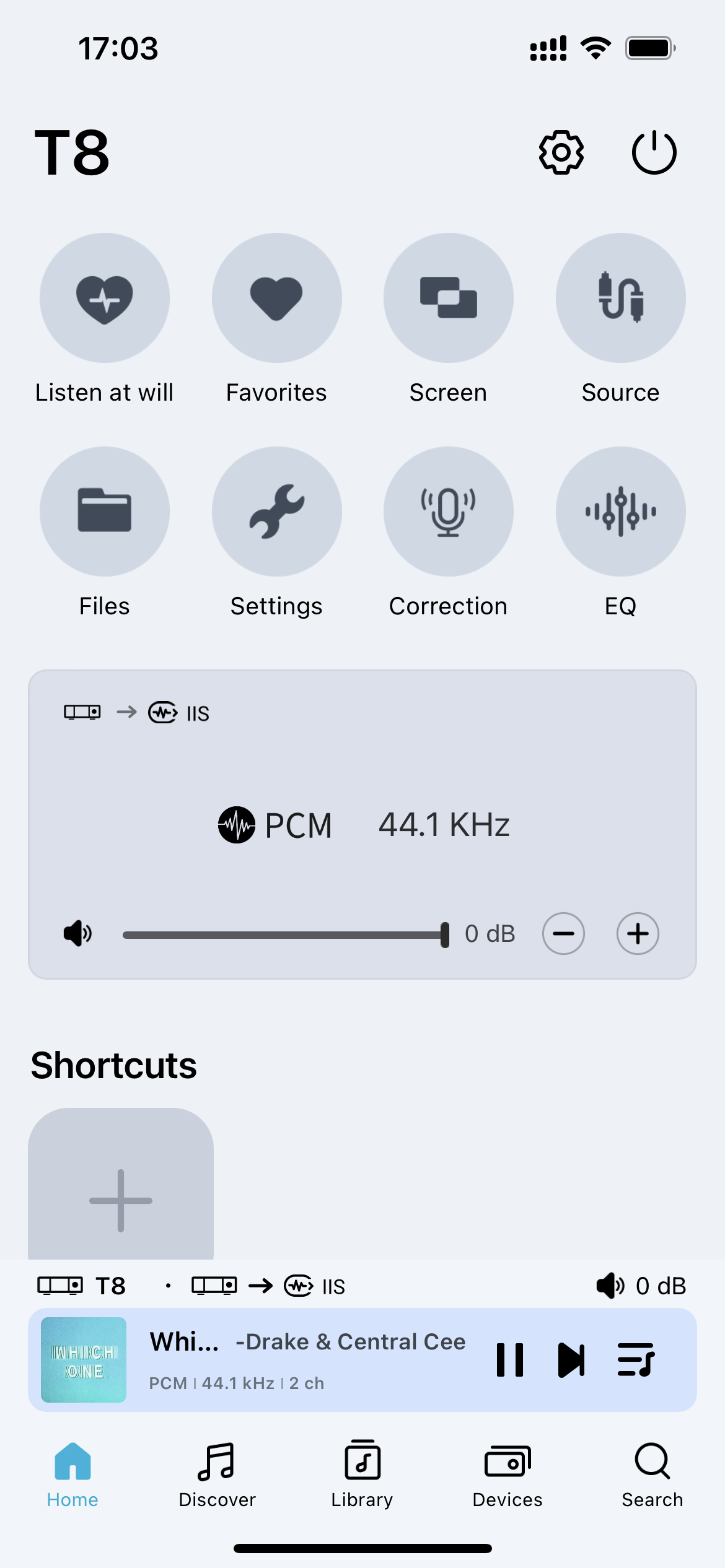Eversolo Control 앱의 T8 홈 화면